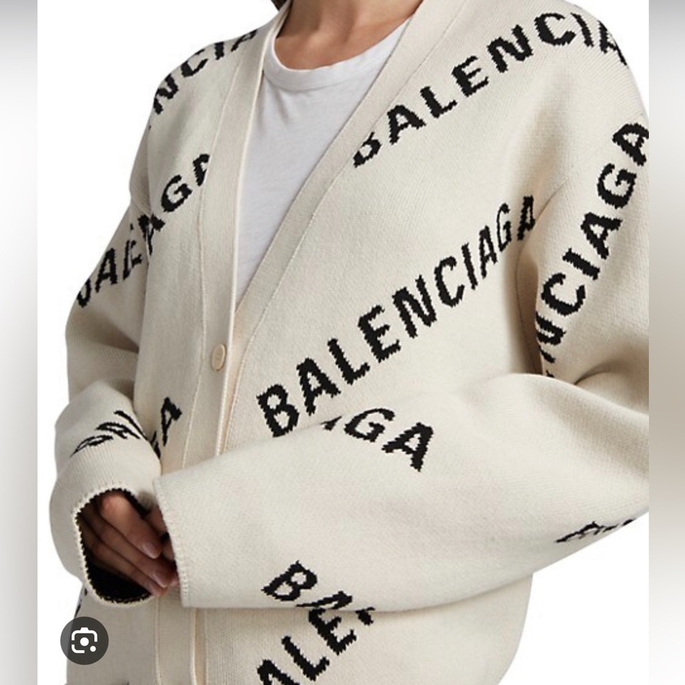 Balenciaga Cream and Black Logo Cardigan